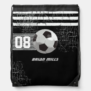 soccer black custom number & name drawstring bag