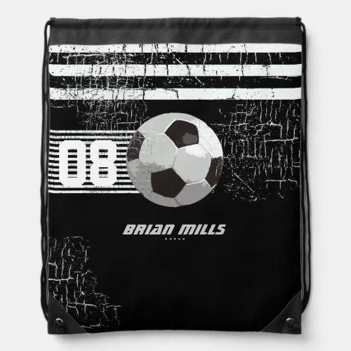 soccer black custom number  name drawstring bag
