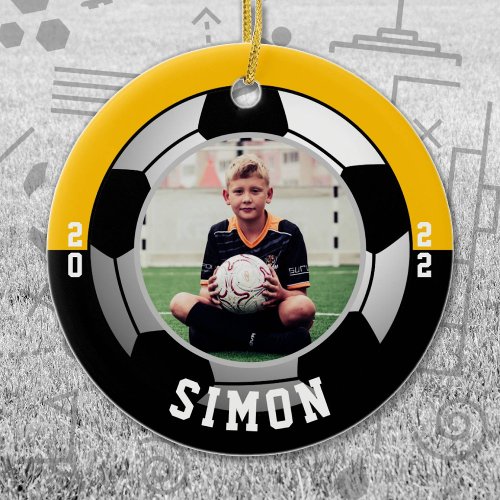 Soccer Black Gold Team Colors Ceramic Ornament