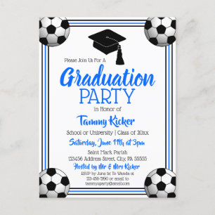 Soccer Blue & Black Graduation Party Invitation Postcard