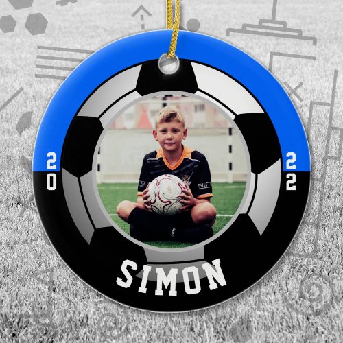 Soccer Blue Black Team Colors Ceramic Ornament