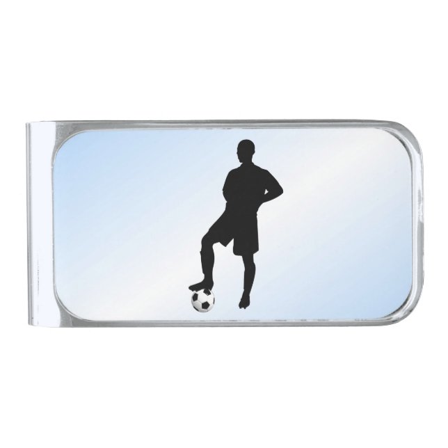 Soccer Blue / Sports Design Silver Finish Money Clip (Front)