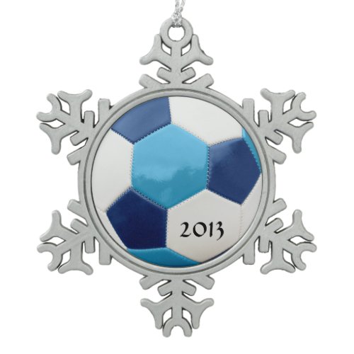 Soccer Blues Snowflake Pewter Christmas Ornament