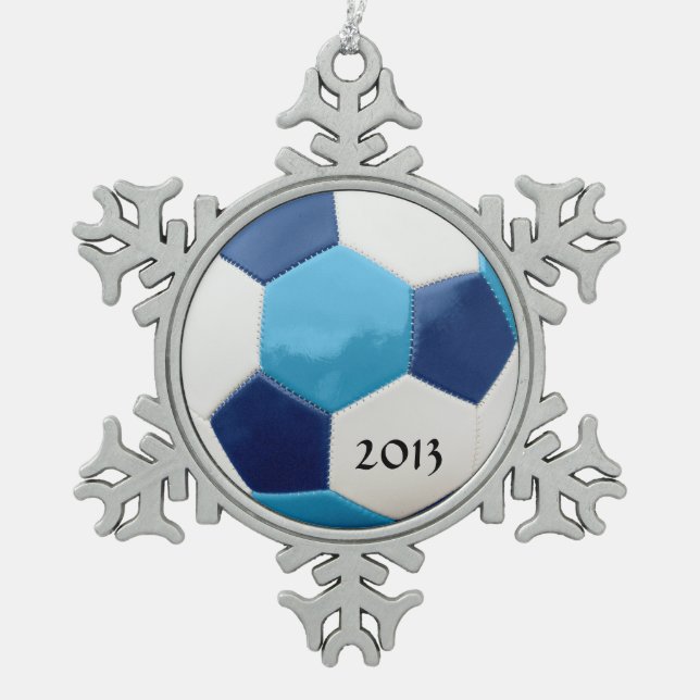 Soccer Blues Snowflake Pewter Christmas Ornament (Front)
