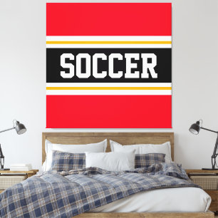 SOCCER Bold Bright Red Black White Orange Stripes Canvas Print