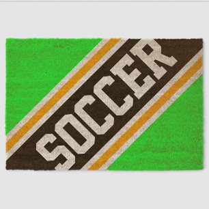 SOCCER Bold Diagonal Green Black Racing Stripes Fiber Doormat