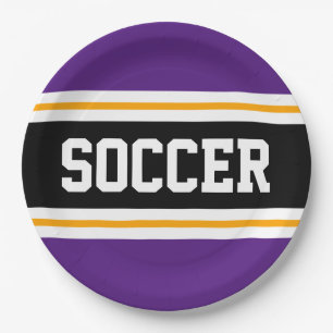 SOCCER Bold Purple Black Orange Racing Stripes Paper Plates
