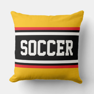 SOCCER Bold Yellow Orange Red Black White Stripes Throw Pillow