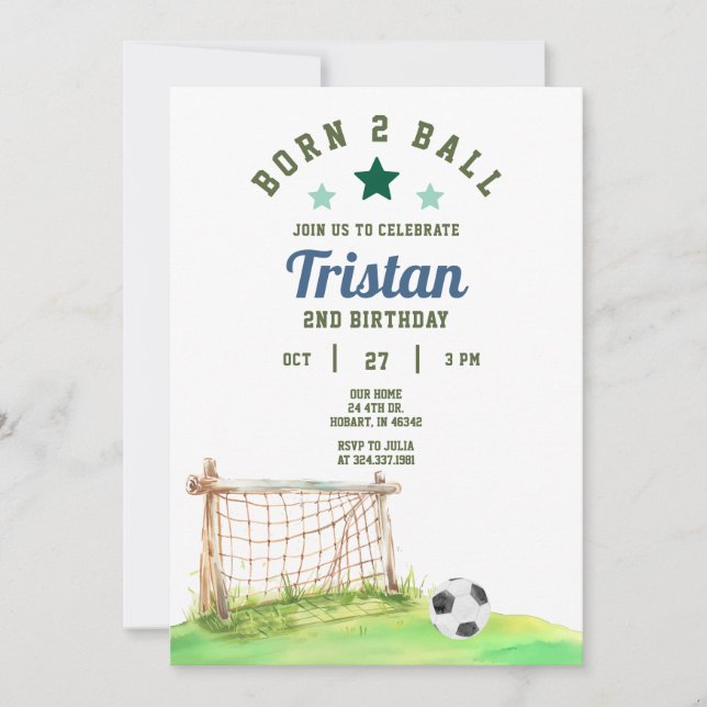 Soccer Born Two Ball 2nd Birthday Invitation (Front)