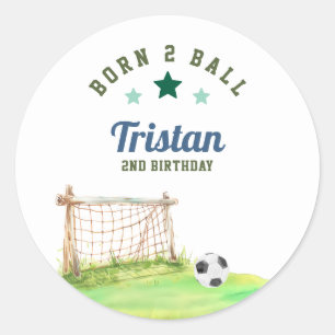 Soccer “Born Two Ball” Second Birthday Classic Round Sticker