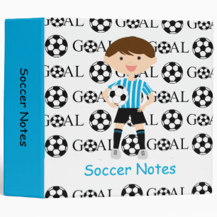 Soccer Boy 1 Light Blue and White Stripes Goal 3 Ring Binder