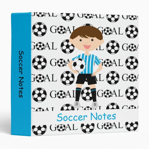 Soccer Boy 1 Light Blue and White Stripes Goal 3 Ring Binder