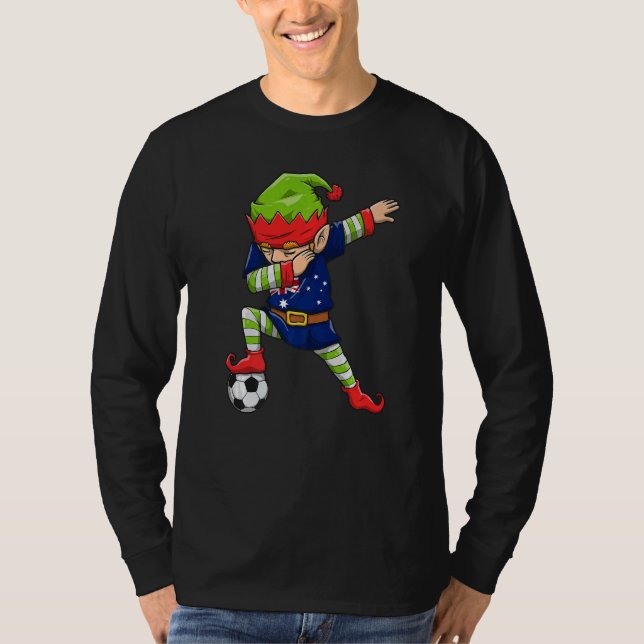 Soccer Boy Dabbing Elf Squad Christmas Australia F T-Shirt (Front)