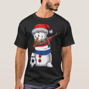 Soccer Boy Dabbing Snowman Christmas Netherlands F T-Shirt