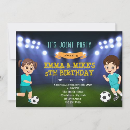 Soccer boy girl joint party invitation