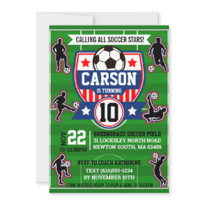 Soccer Boys Football Field Birthday Party Invitation