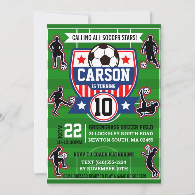 Soccer Boys Football Field Birthday Party Invitation (Front)