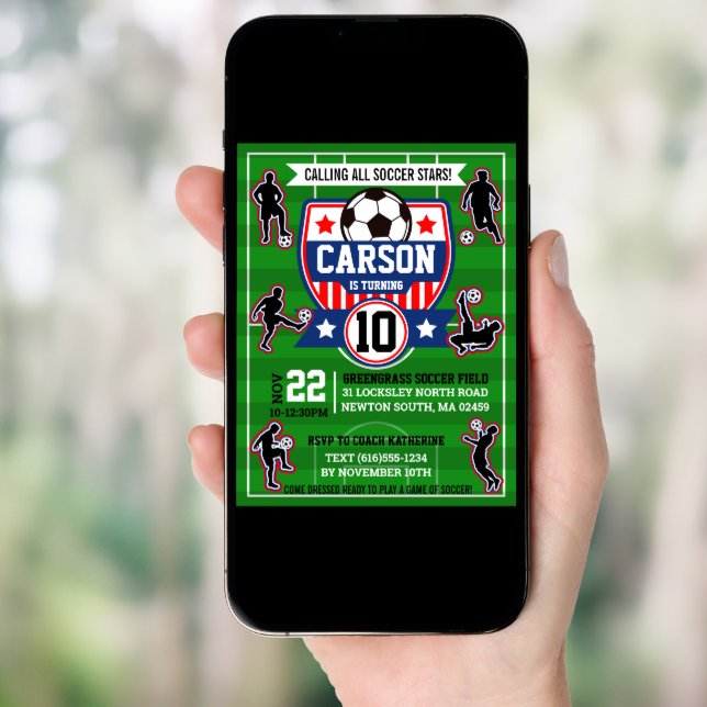 Soccer Boys Football Field Birthday Party Invitation (Front Digital)