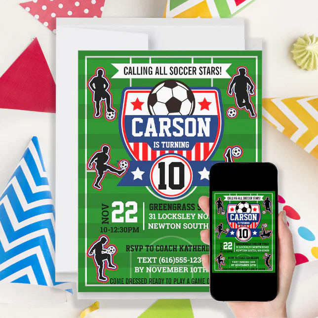 Soccer Boys Football Field Birthday Party Invitation Zazzle