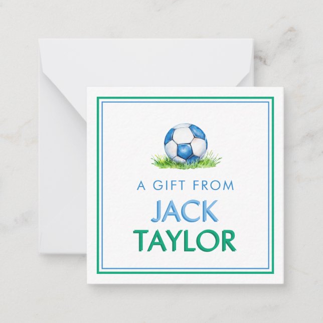 Soccer Boys Sports Personalized Gift Enclosure Note Card (Front)