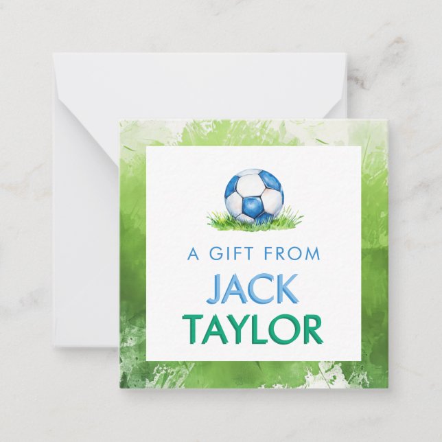 Soccer Boys Sports Personalized Gift Enclosure Note Card (Front)