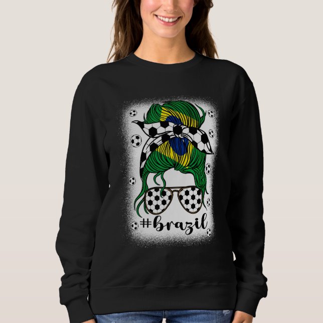 Soccer Brazil Football Fans Brazilian Girl Mom Mes Sweatshirt (Front)
