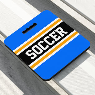 SOCCER Bright Blue Black Orange White Stripes Seat Cushion