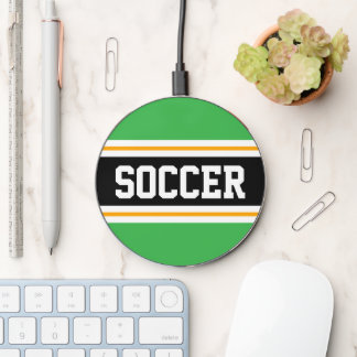 SOCCER Bright Green Black Orange Racing Stripes Wireless Charger