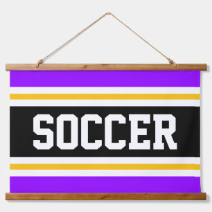 SOCCER Bright Purple Black Orange White Stripes  Hanging Tapestry