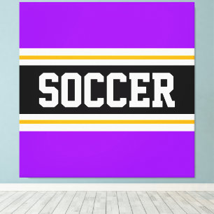 SOCCER Bright Purple Black White Orange Stripes Canvas Print