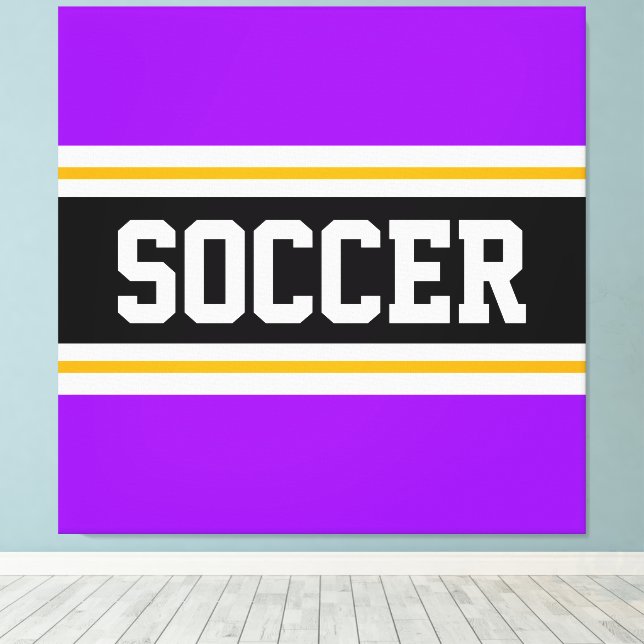 SOCCER Bright Purple Black White Orange Stripes Canvas Print (Insitu(Wood Floor))