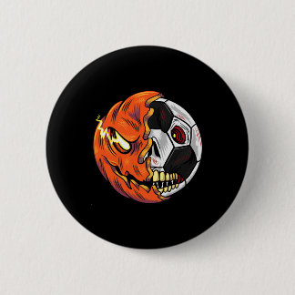 Soccer Byll Pumpkin Skull Halloween Soccer Player Button