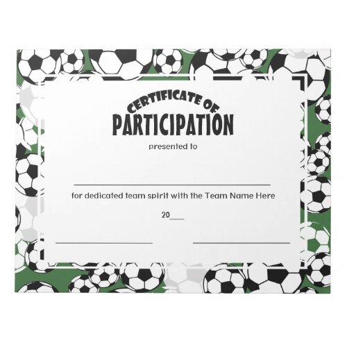 Soccer Certificates of Participation Notepad
