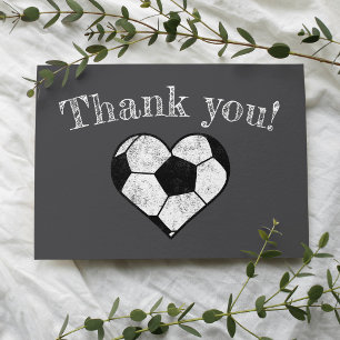 Soccer chalkboard heart letterpress thank you card