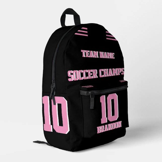 Soccer champs backpack pink personalized diez     (Back Corner Left)