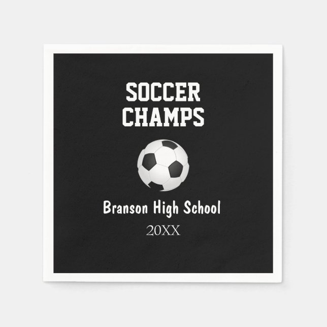 Soccer Champs Ball Personalized Party Napkins (Front)