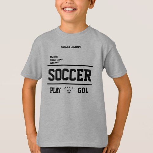 Soccer champs personalized player team kids gray T_Shirt