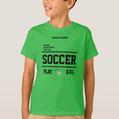 Soccer champs personalized player team kids green T_Shirt