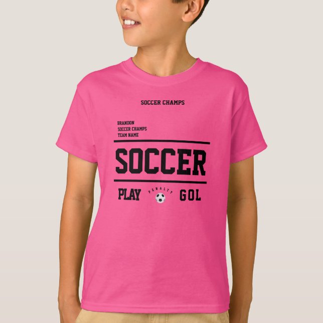Soccer champs personalized player team kids pink T-Shirt (Front)
