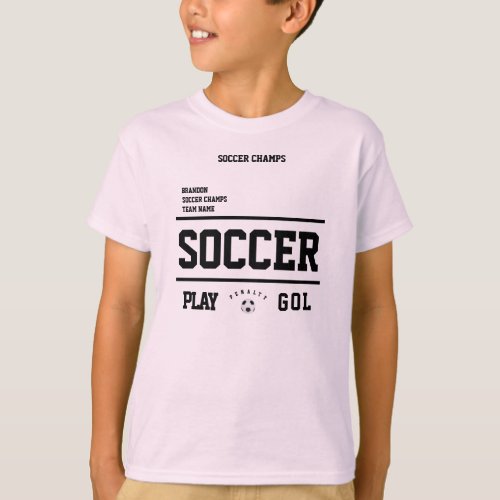 Soccer champs personalized player team kids pink T_Shirt