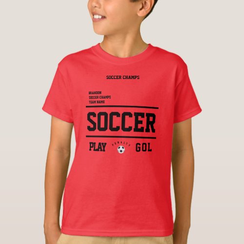 Soccer champs personalized player team kids red T_Shirt