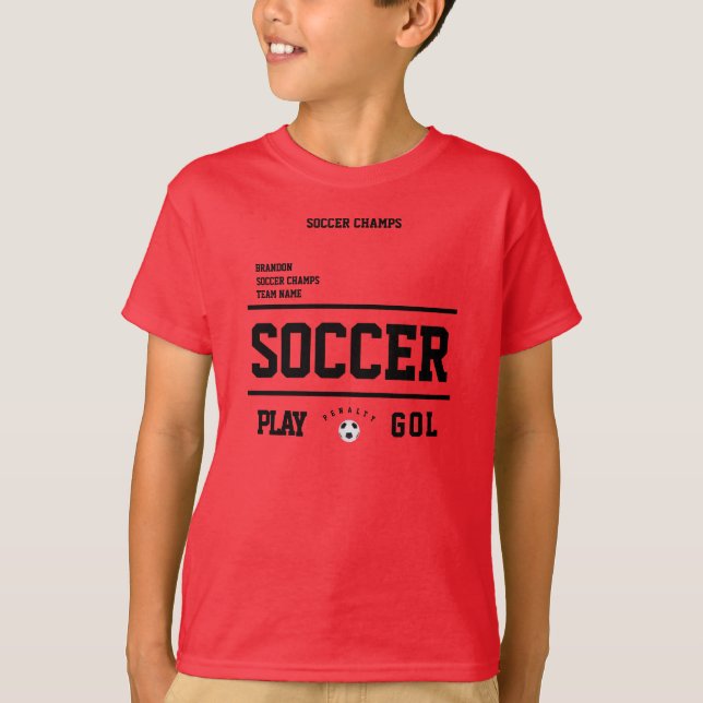 Soccer champs personalized player team kids red T-Shirt (Front)