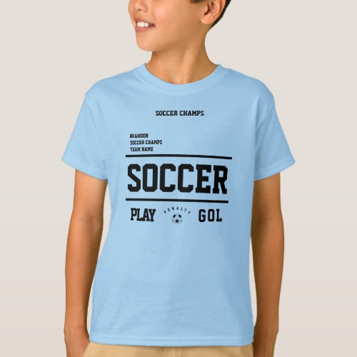 Soccer champs personalized player team kids sky T_Shirt