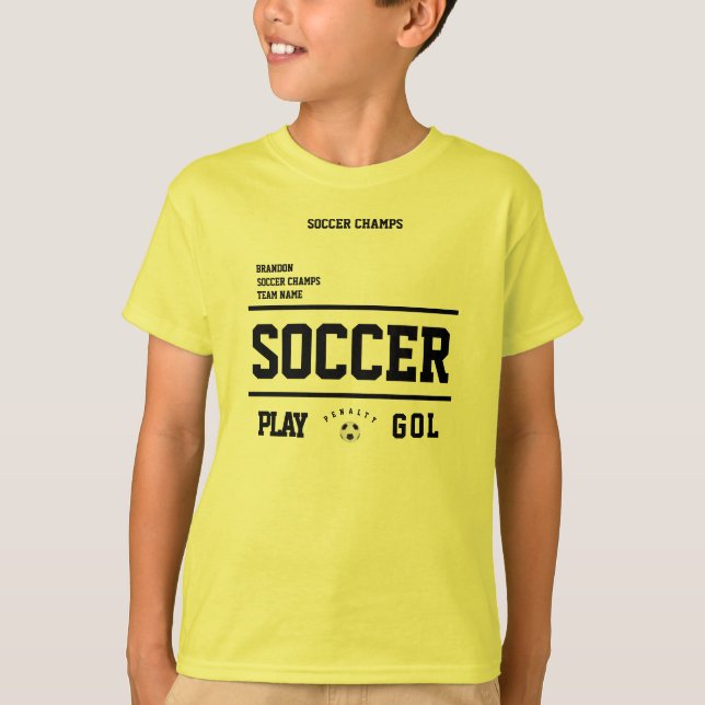 Soccer champs personalized player team kids yellow T-Shirt (Front)