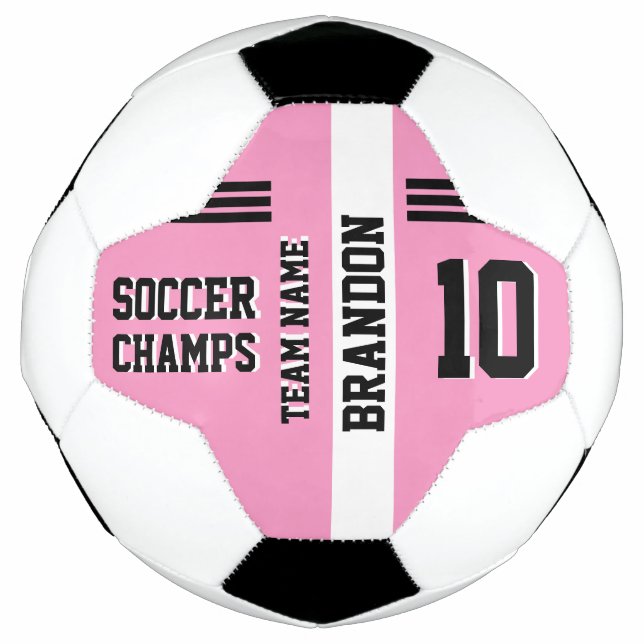 soccer champs pink base personalized sport player soccer ball (Front)