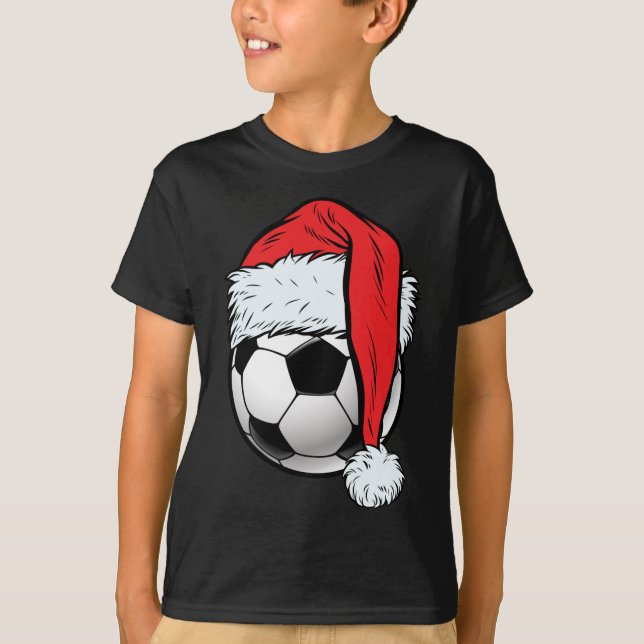 Soccer Christmas Ball Santa Hat Funny Sport Xmas T-Shirt (Front)