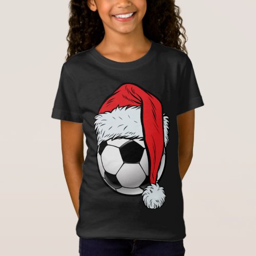 Soccer Christmas Ball Santa Hat Funny Sport Xmas T_Shirt