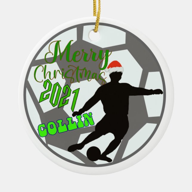 Soccer Christmas  Ceramic Ornament (Front)