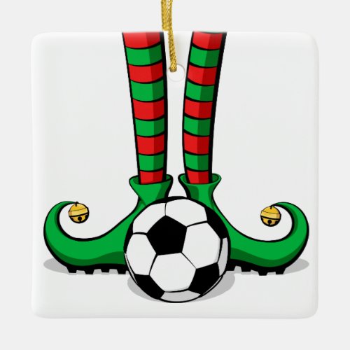 Soccer Christmas Elf Feet Ceramic Ornament