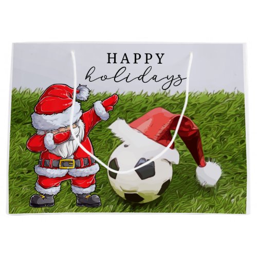 Soccer Christmas football Santa Dabbing Holidays   Large Gift Bag